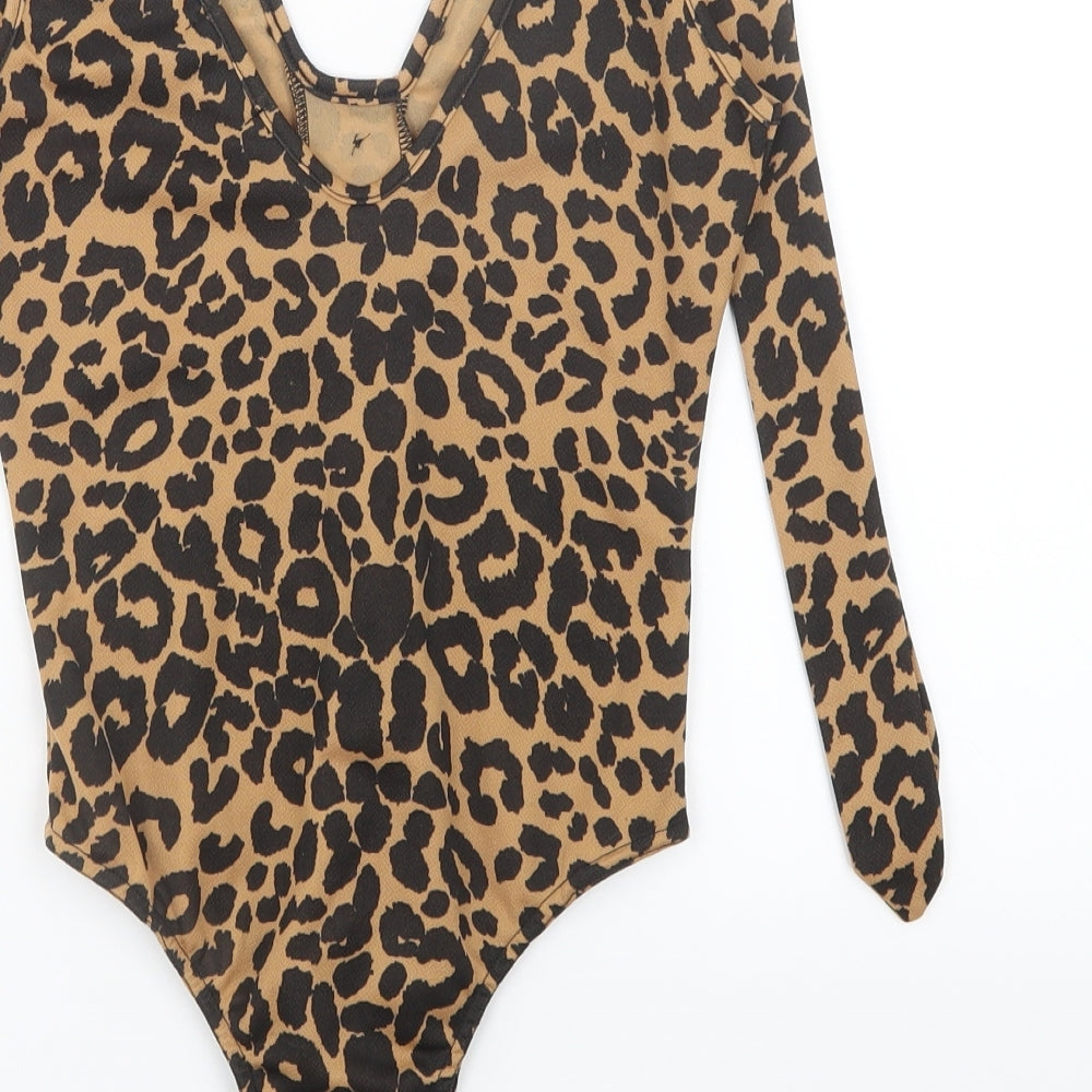 Pretty Little Thing Womens Black Animal Print  Leotard One-Piece Size 10