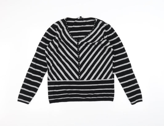 LAURA PETITES Womens Black Striped  Pullover Jumper Size L