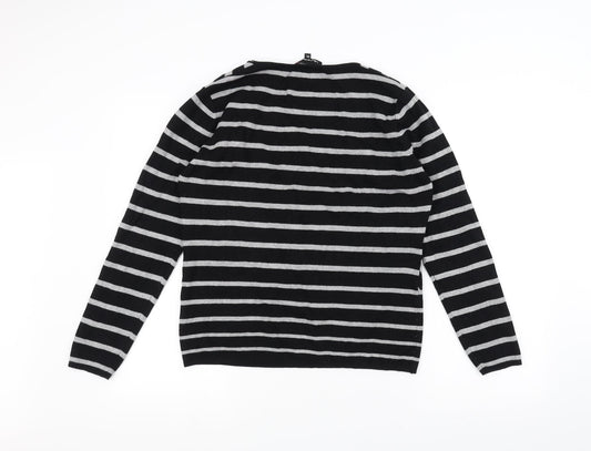 LAURA PETITES Womens Black Striped  Pullover Jumper Size L