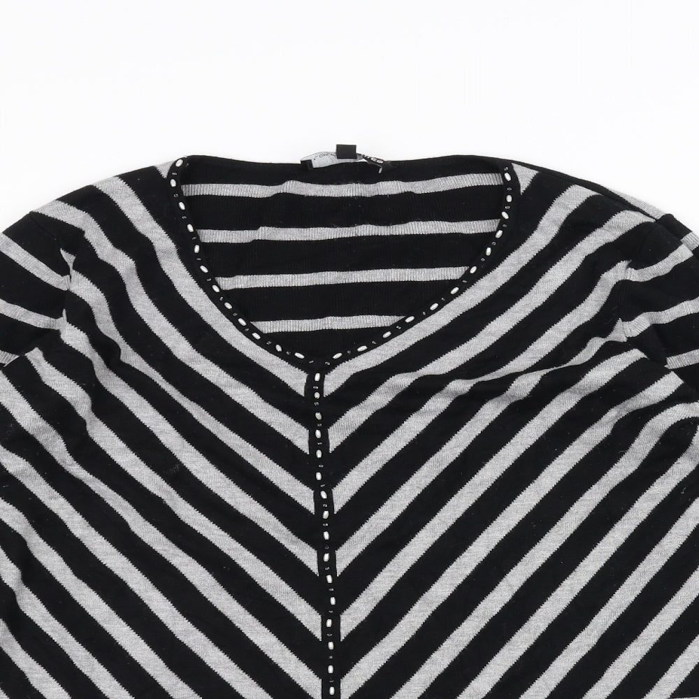 LAURA PETITES Womens Black Striped  Pullover Jumper Size L