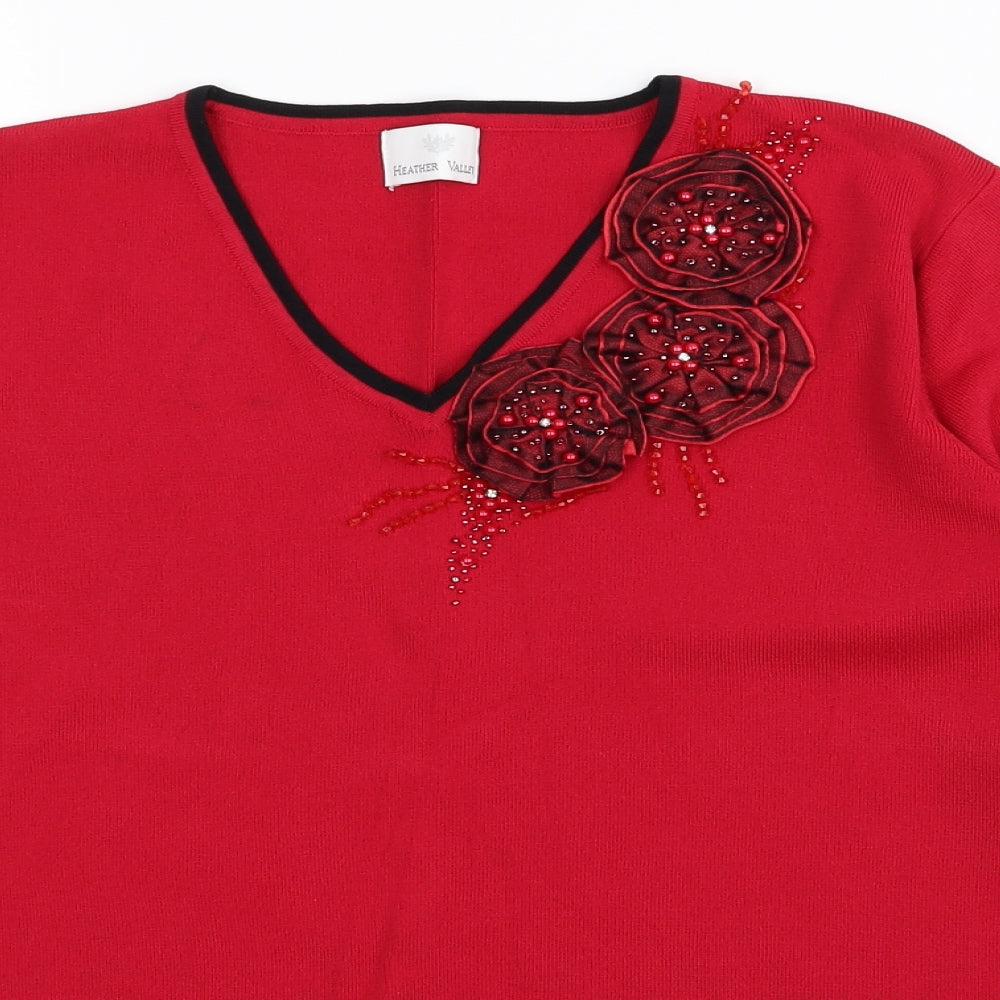 Heather Valley Womens Red Floral  Pullover Jumper Size 18