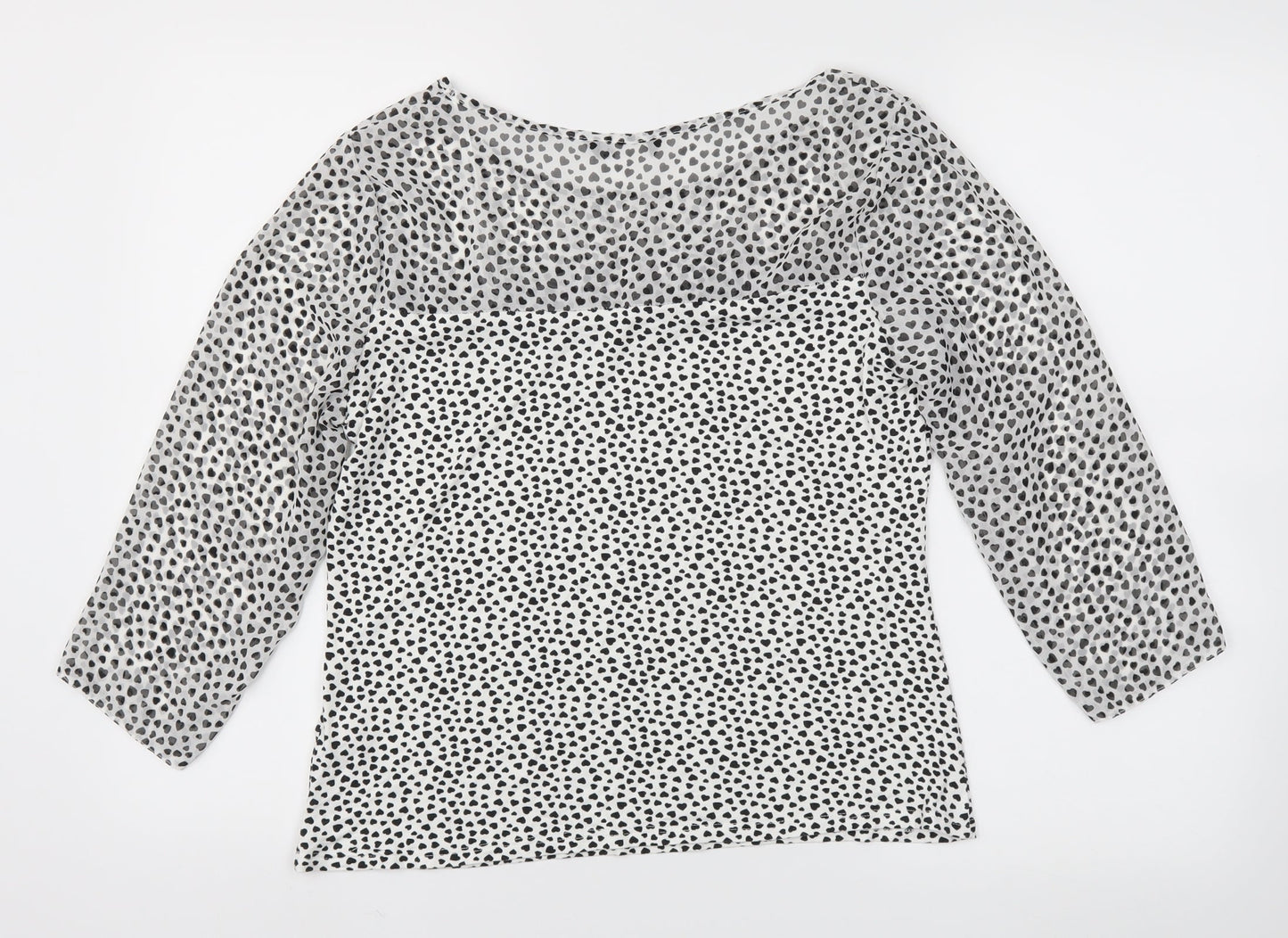 Preworn Womens White Polka Dot  Basic T-Shirt Size 14