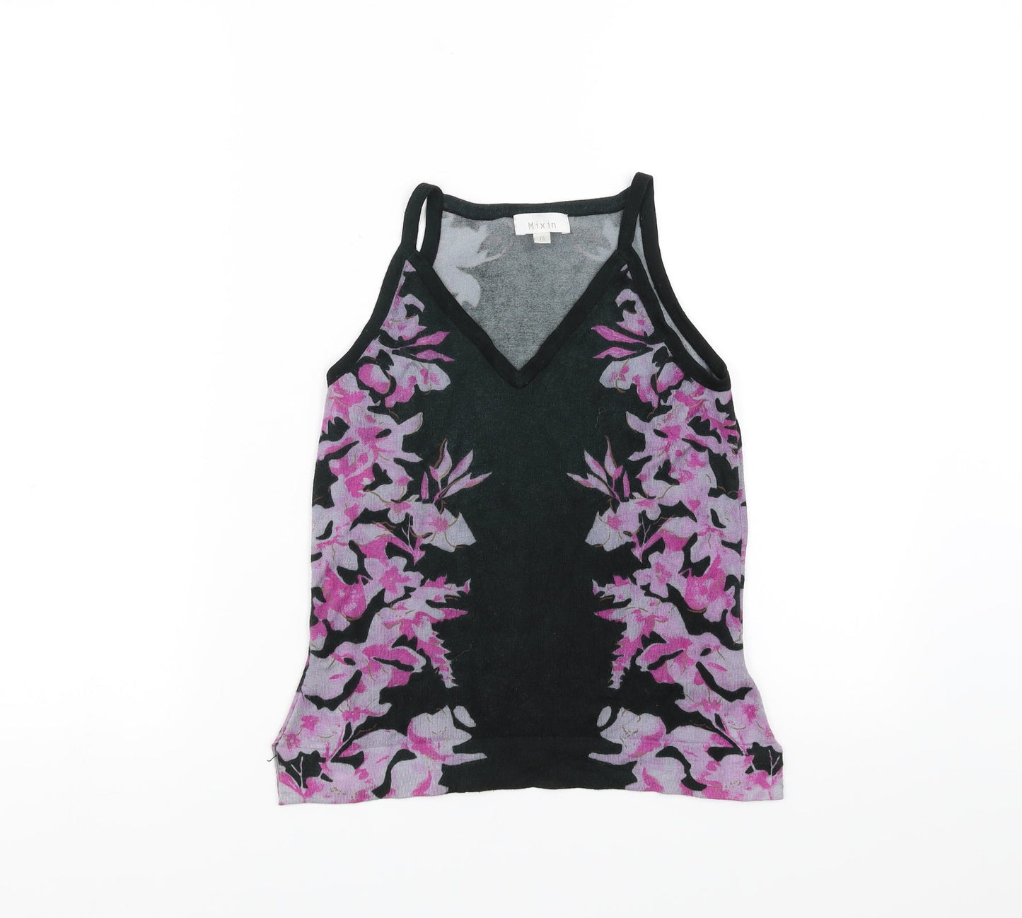 Mixin Womens Black Floral Knit Basic Blouse Size M