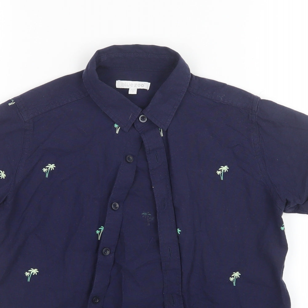 Blue Zoo Boys Blue Geometric  Basic Button-Up Size 9 Years  - Palm Tree