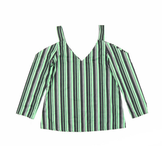Preworn Womens Green Striped  Basic Blouse Size S
