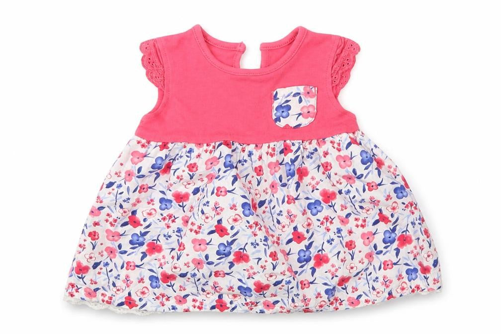 Front view of George girls’ pink floral skater dress, size 0-3, months