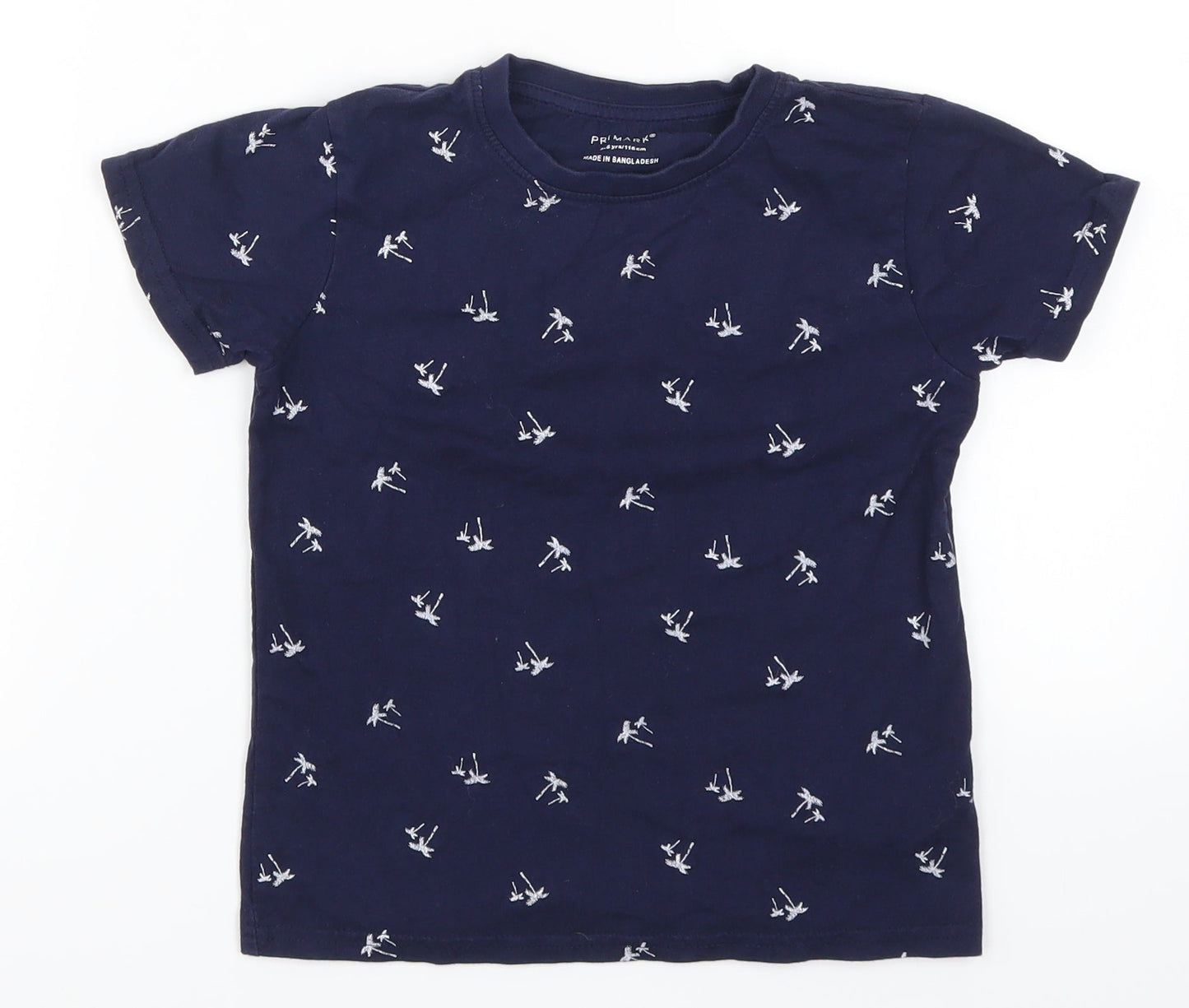 Primark Boys Blue   Basic T-Shirt Size 5-6 Years  - Palm Leaves