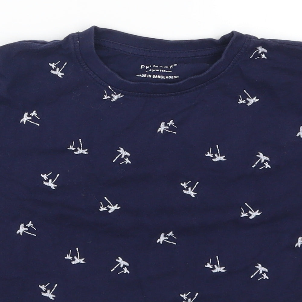 Primark Boys Blue   Basic T-Shirt Size 5-6 Years  - Palm Leaves