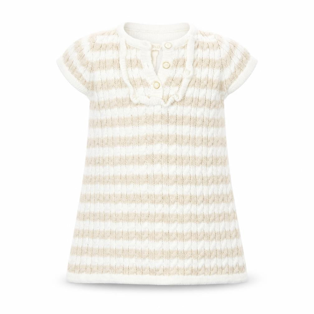 Front view of Cynthia Rowley Baby Gold Striped Knit Jumper Dress, size 9-12, Months