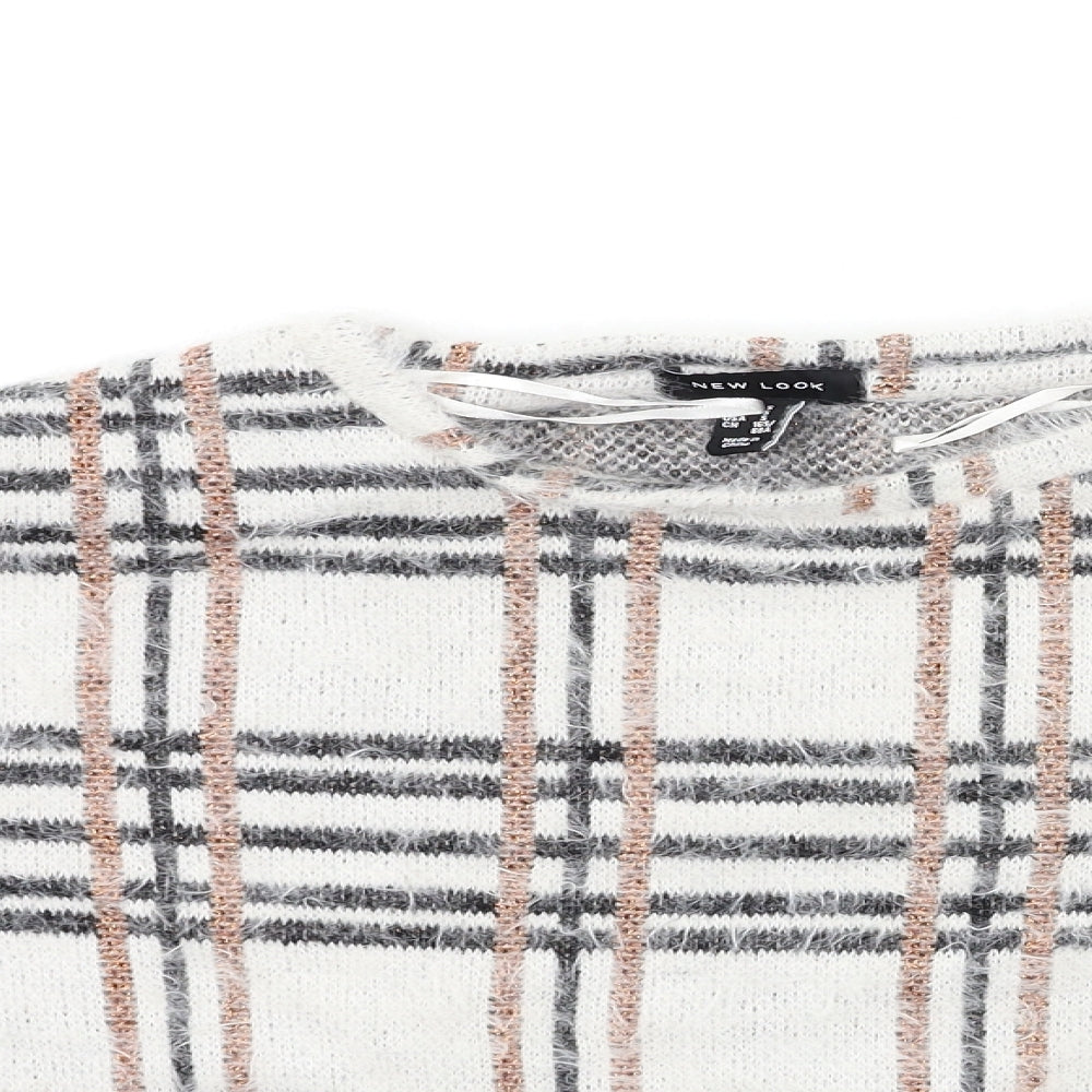 New Look Womens White Check Knit Pullover Jumper Size S