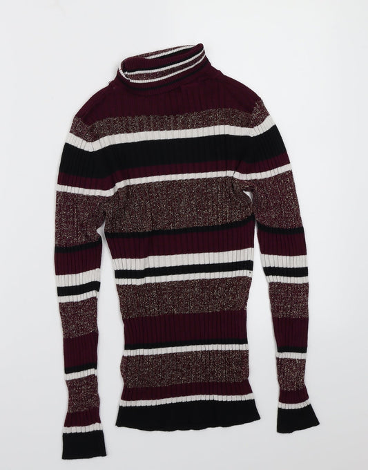 Brave Soul Womens Purple Striped  Pullover Jumper Size S