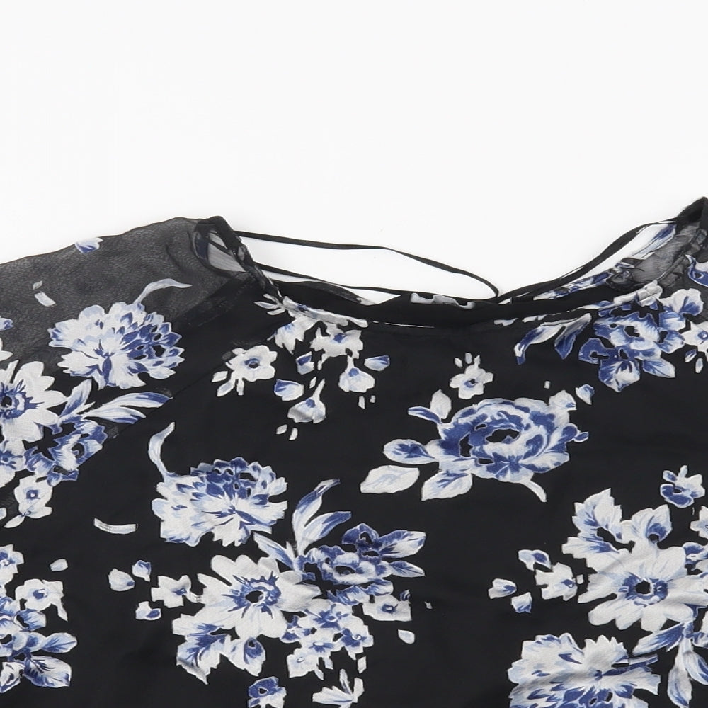 New Look Womens Black Floral  Basic Blouse Size 8