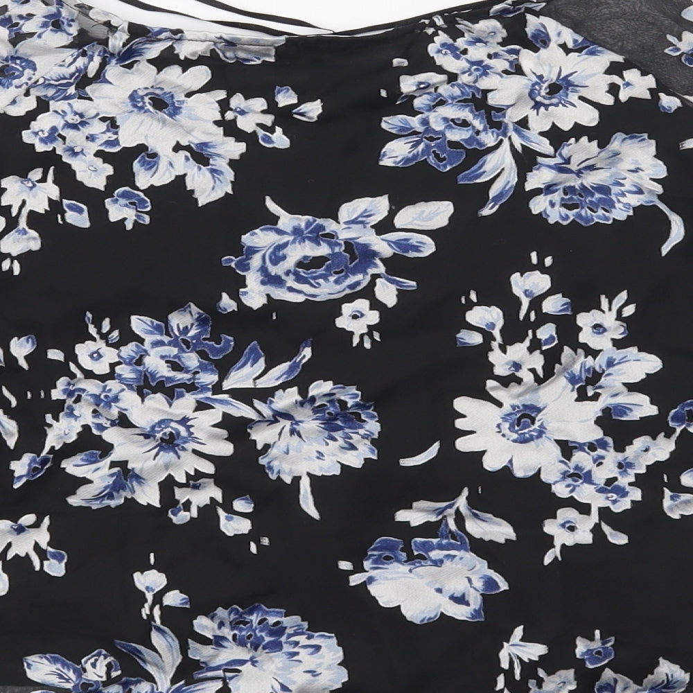 New Look Womens Black Floral  Basic Blouse Size 8