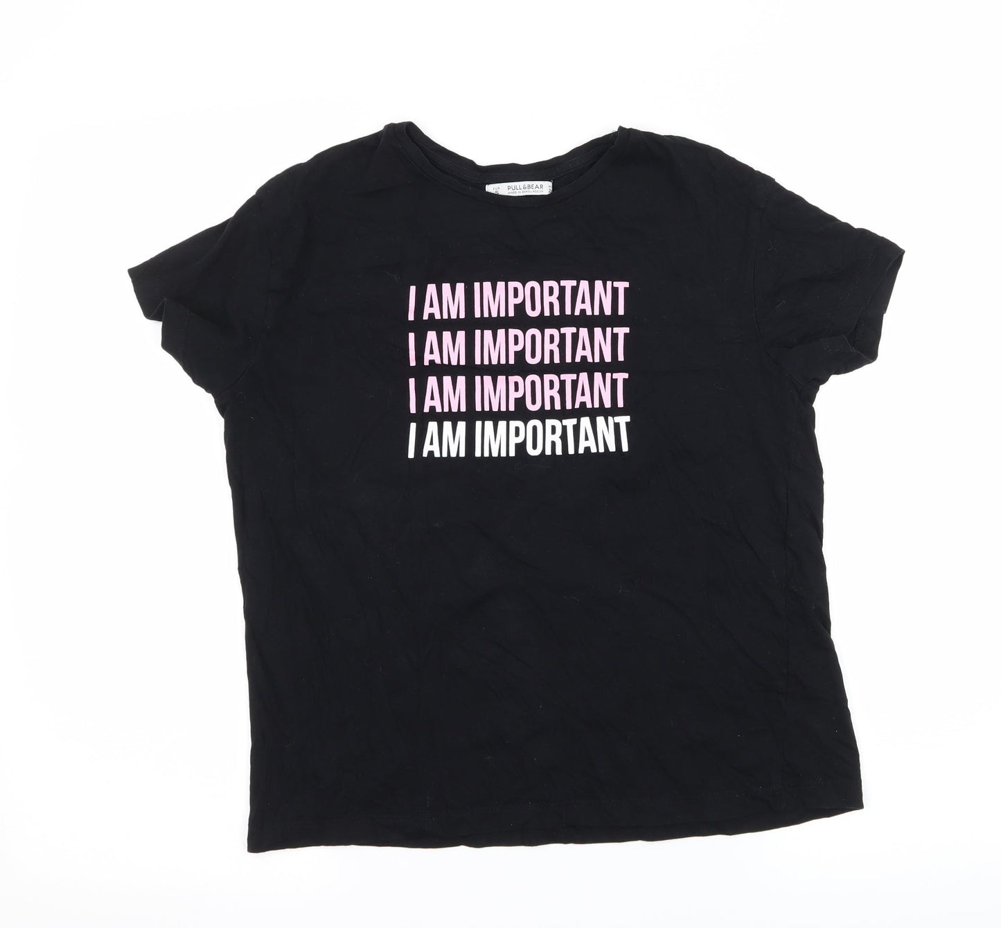 Pull&Bear Womens Black  Jersey Basic T-Shirt Size S  - I am important