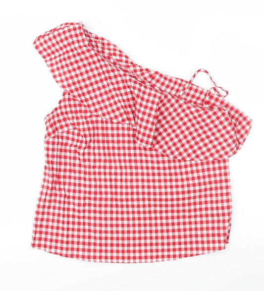 New Look Womens Red Check  Basic Blouse Size 14