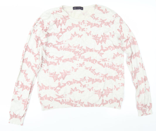 Marks and Spencer Womens Pink Geometric Knit Pullover Jumper Size 14