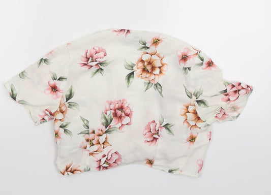 New Look Womens White Floral  Cropped Blouse Size 8