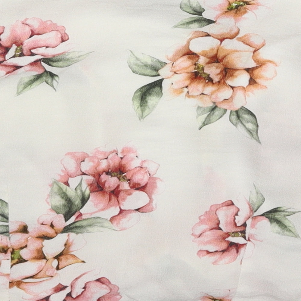 New Look Womens White Floral  Cropped Blouse Size 8