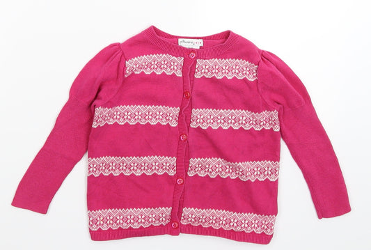 Pink Polkadot Girls Pink Geometric Knit Cardigan Jumper Size 2 Years
