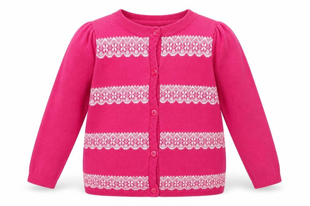 Pink Polkadot Girls Pink Geometric Knit Cardigan Jumper Size 2 Years