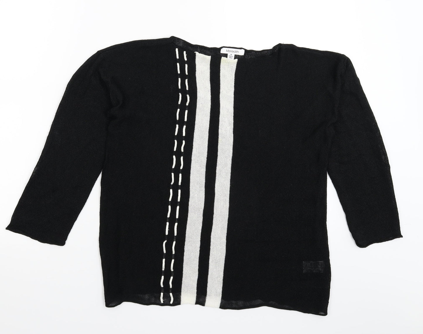 Meredith Womens Black Striped Knit Pullover Jumper Size M