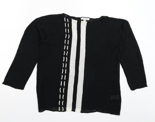 Meredith Womens Black Striped Knit Pullover Jumper Size M