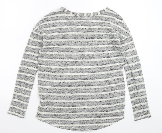 River Island Womens Grey Striped Knit Pullover Jumper Size 6