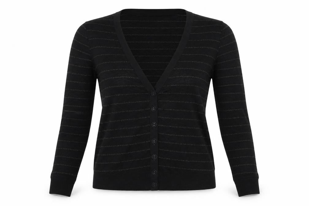 Bella Luxx Womens Black Striped Knit Cardigan Jumper Size S