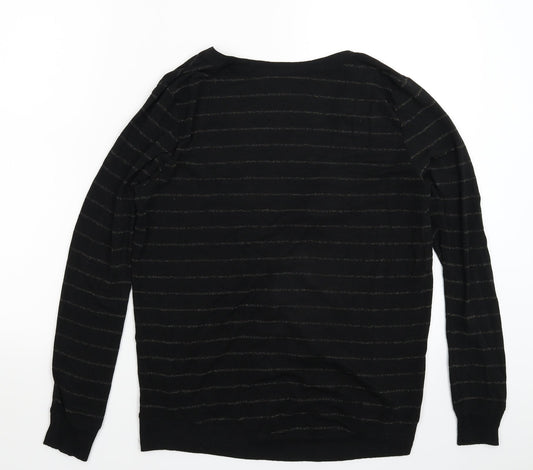 Bella Luxx Womens Black Striped Knit Cardigan Jumper Size S