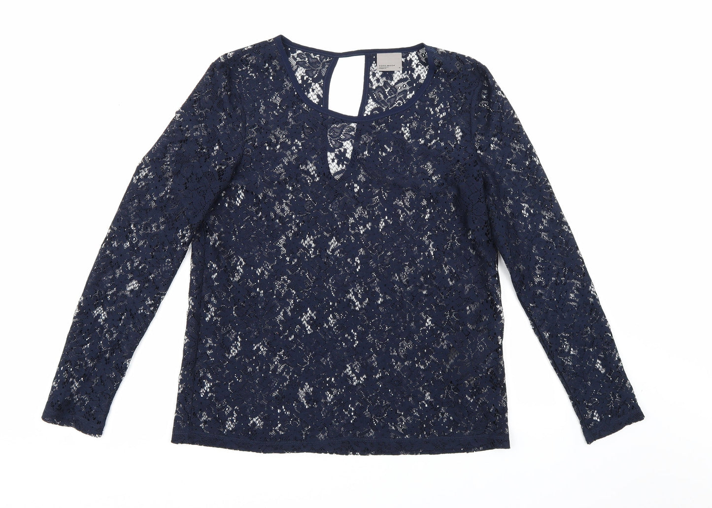 VERO MODA Womens Blue Floral Lace Basic Blouse Size M