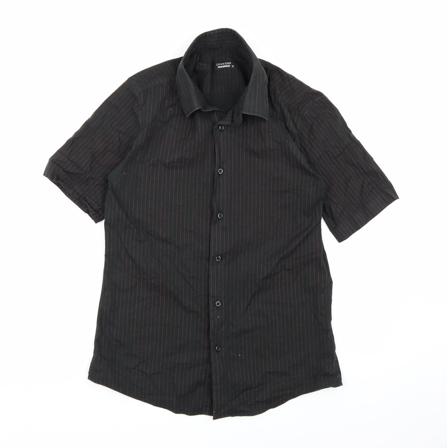 Charisma Mens Black Striped   Button-Up Size XL