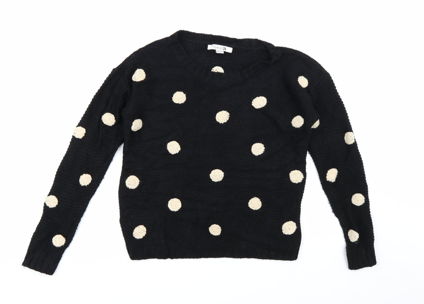 FOREVER 21 Womens Black Polka Dot Knit Pullover Jumper Size L