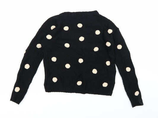 FOREVER 21 Womens Black Polka Dot Knit Pullover Jumper Size L