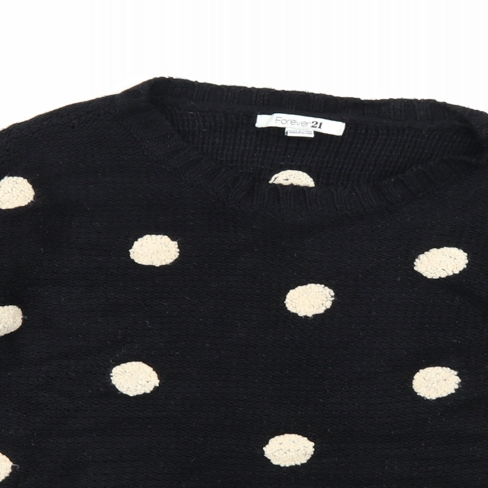 FOREVER 21 Womens Black Polka Dot Knit Pullover Jumper Size L
