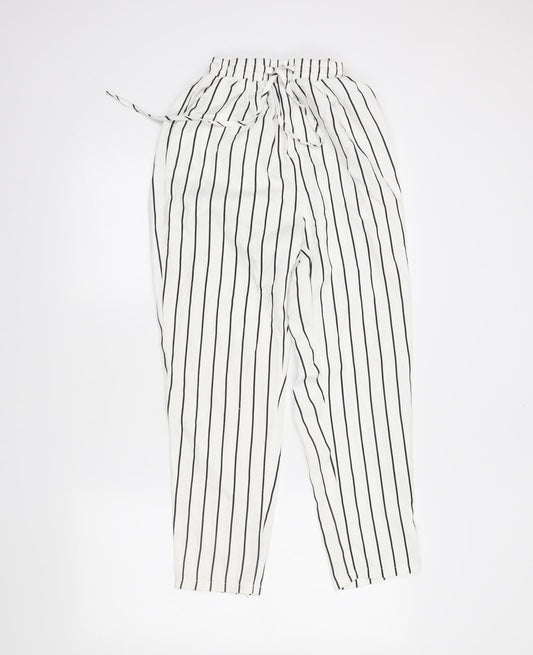 PRETTYLITTLETHING Womens White Striped  Trousers  Size 6 L26 in