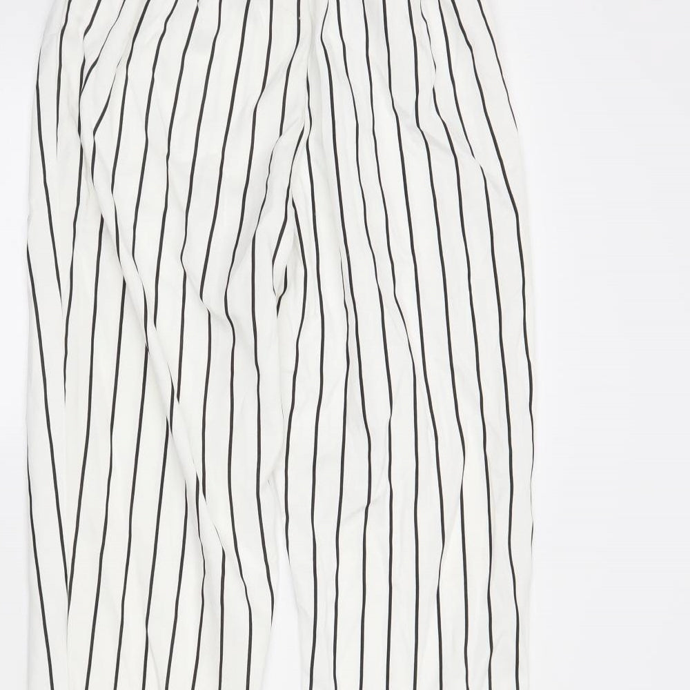 PRETTYLITTLETHING Womens White Striped  Trousers  Size 6 L26 in