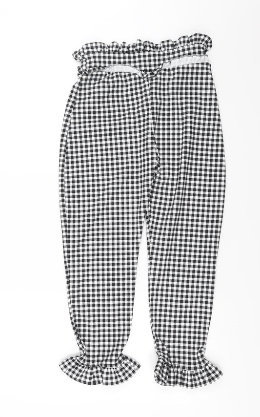 PRETTYLITTLETHING Womens Black Check  Trousers  Size 10 L24 in