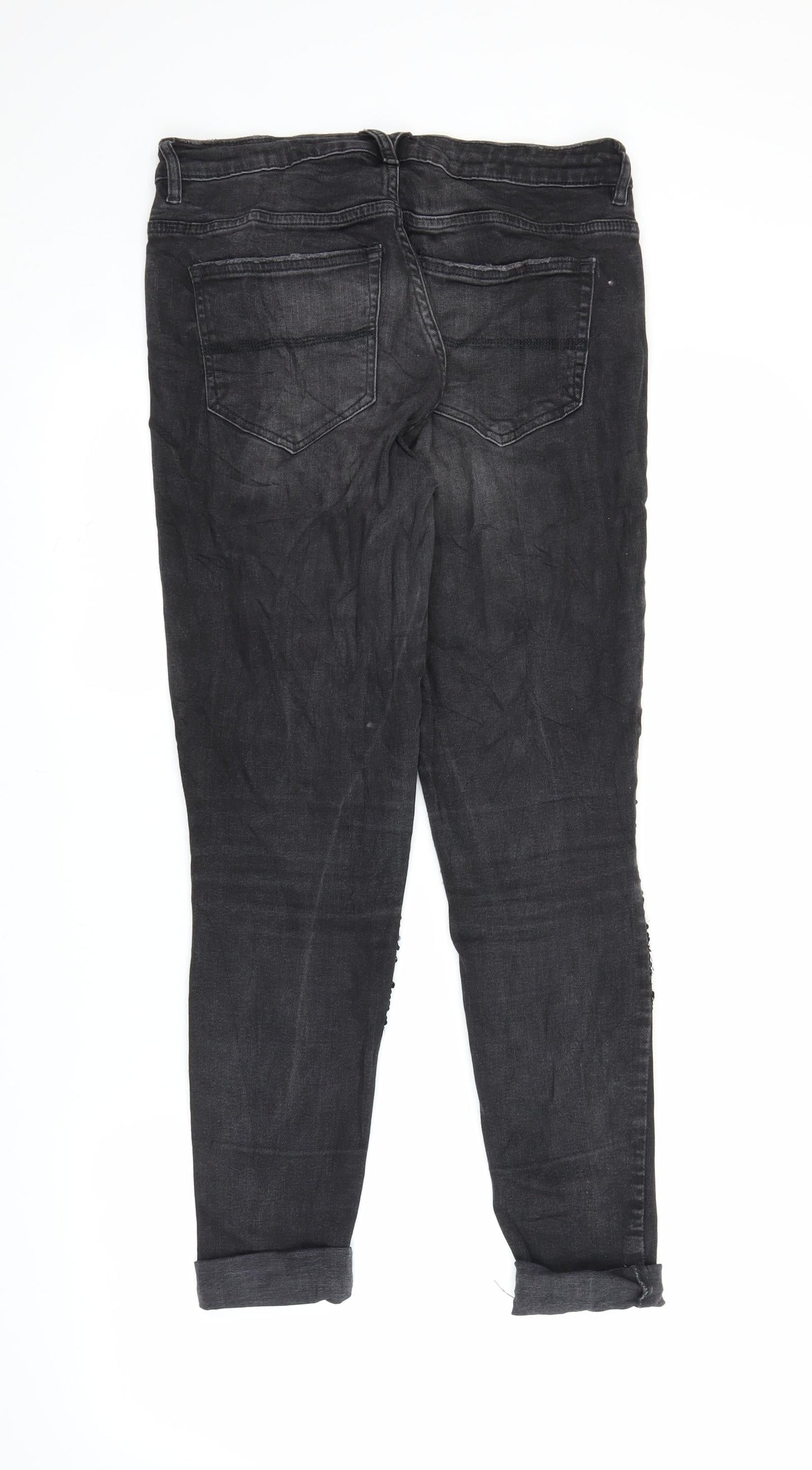 H&M Womens Black  Denim Tapered Jeans Size 12 L26 in