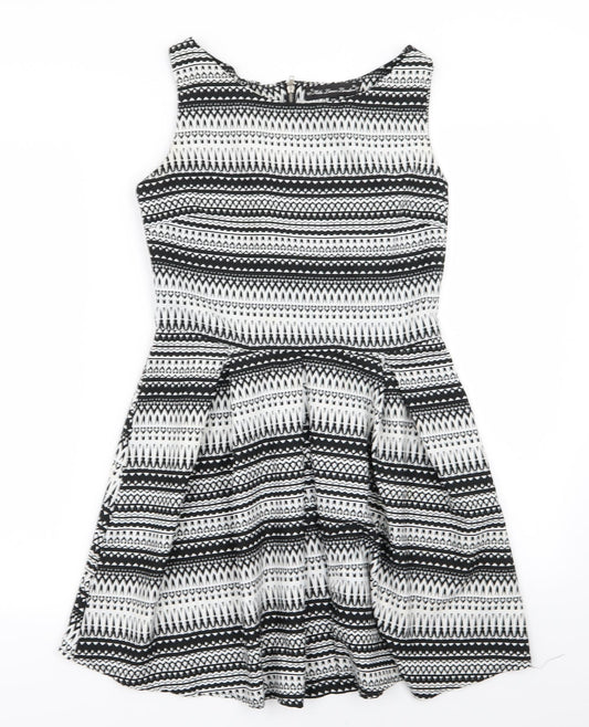 MELA LOVE LONDON Womens White Geometric  Fit & Flare  Size 10