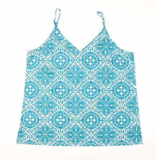 Preworn Womens Blue Argyle/Diamond  Basic Blouse Size XL