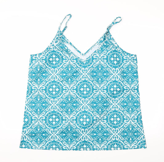 Preworn Womens Blue Argyle/Diamond  Basic Blouse Size XL