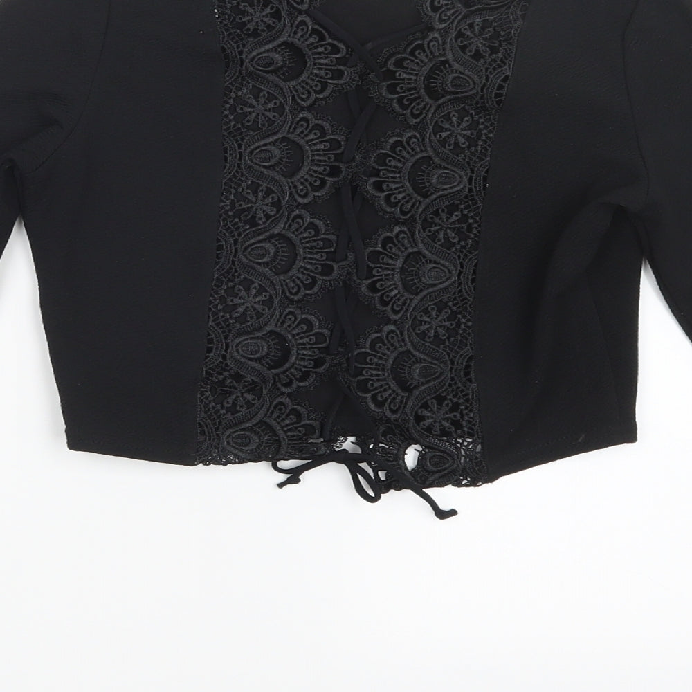 PRETTYLITTLETHING Womens Black   Cropped T-Shirt Size 6