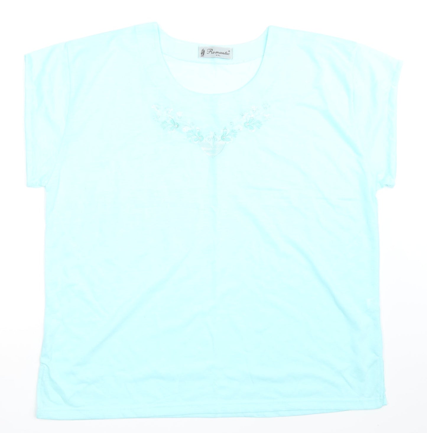 Romantic Womens Blue Floral  Basic T-Shirt Size 2XL