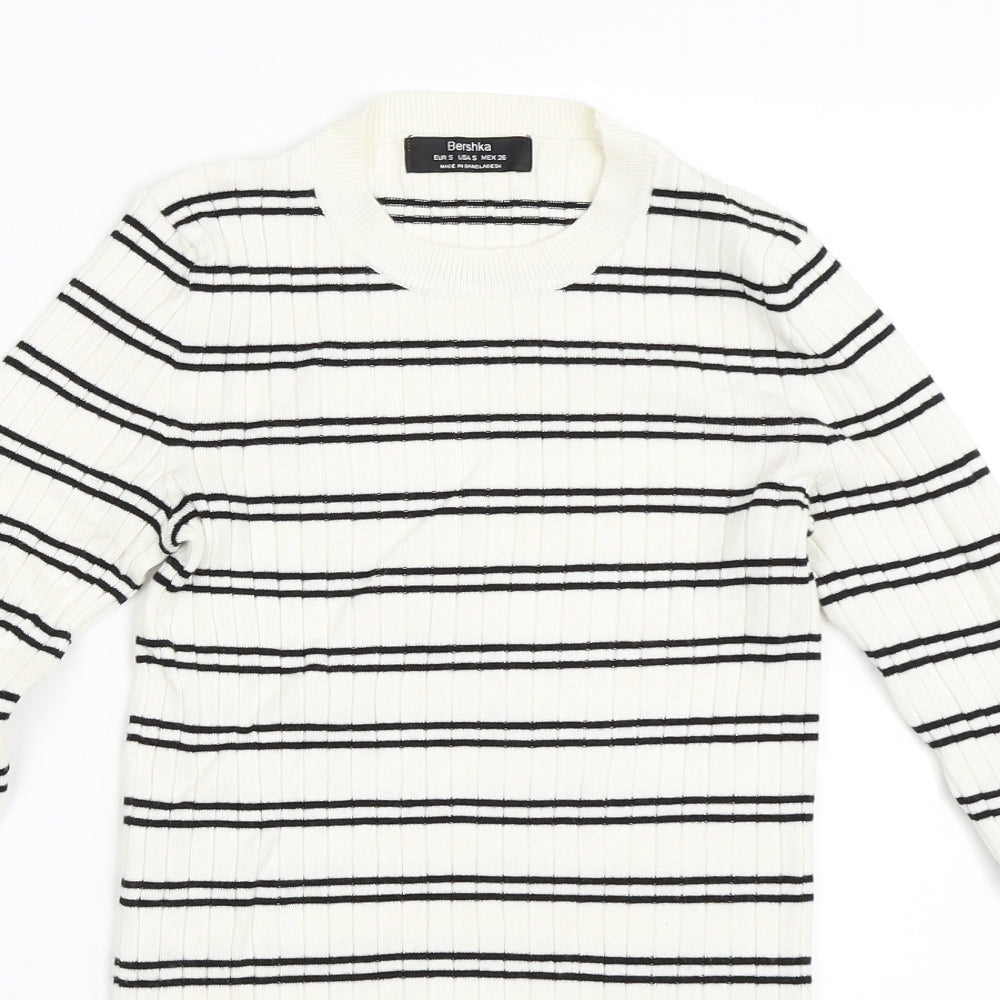 Bershka Womens Ivory Striped  Pullover Jumper Size S