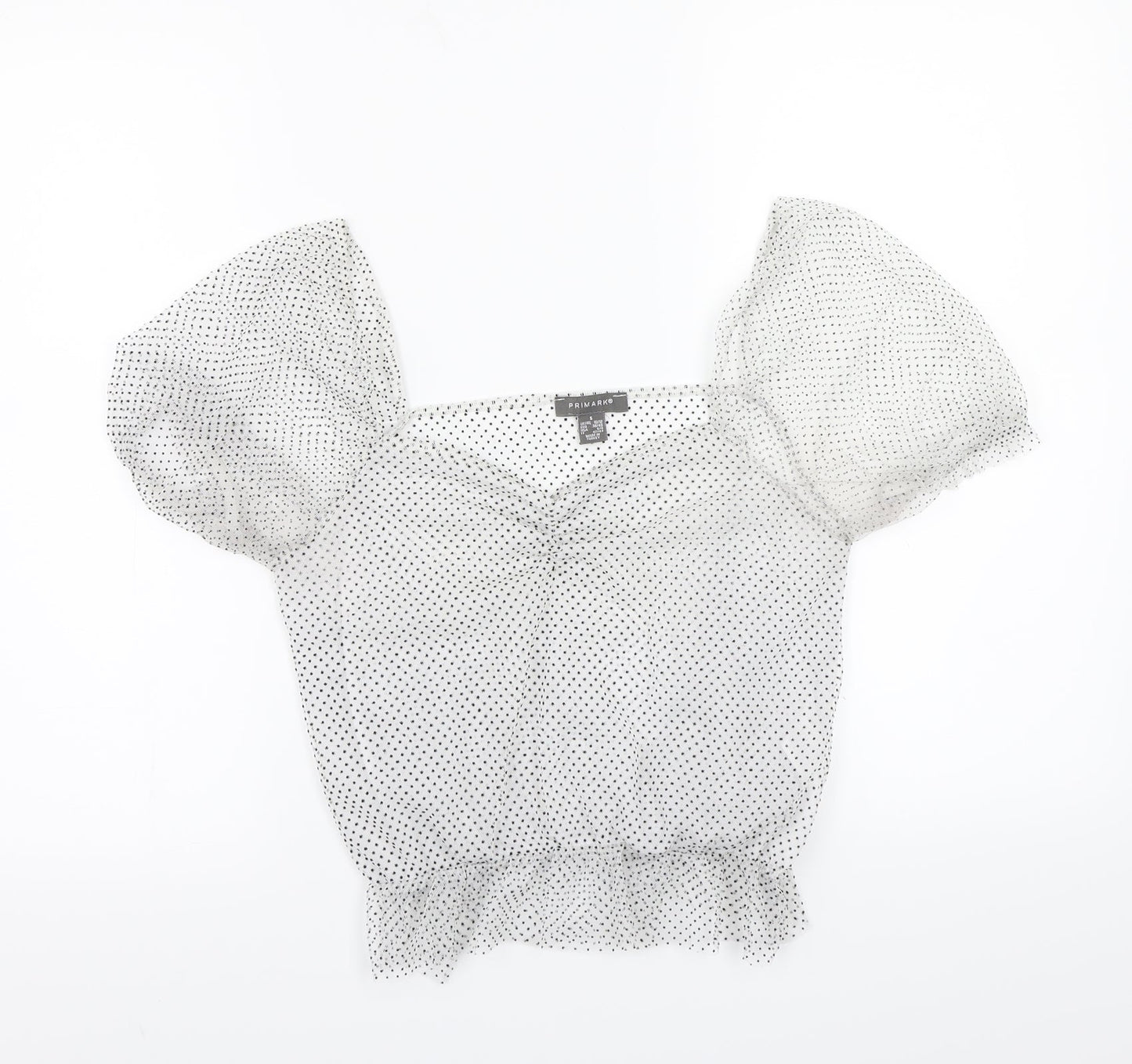 Primark Girls White Polka Dot  Basic T-Shirt Size S