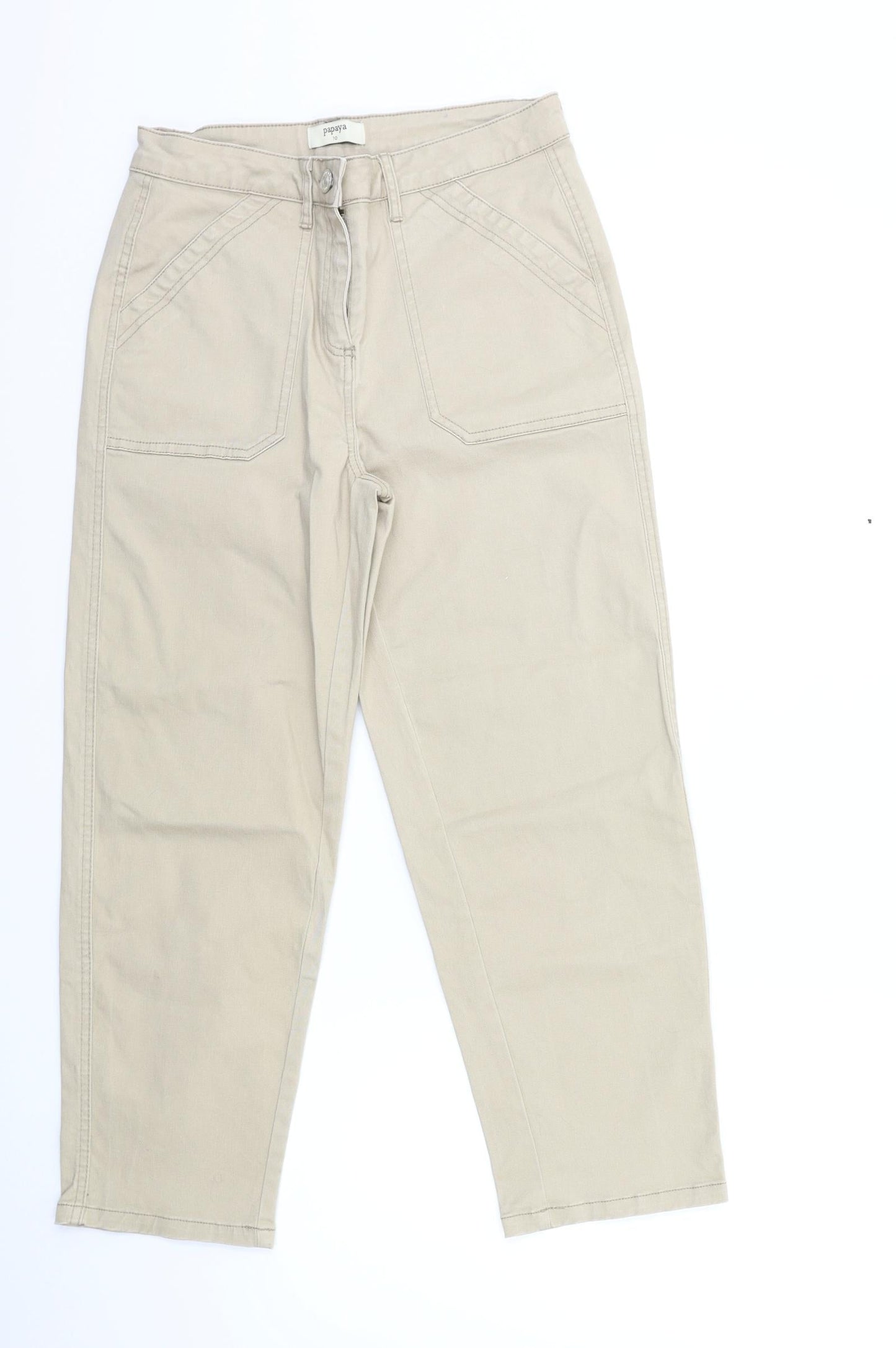Papaya Womens Beige   Cropped Trousers Size 10 L25 in
