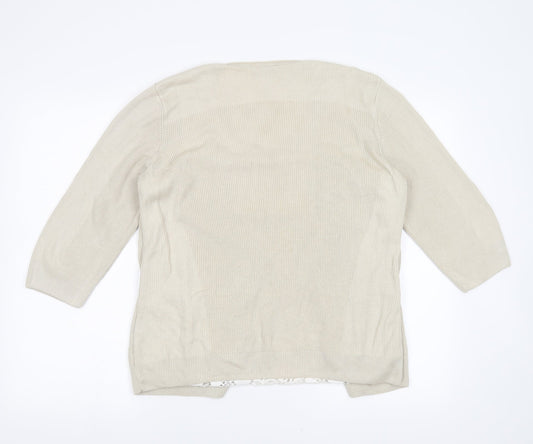 Marks and Spencer Womens Beige Floral  Cardigan Jumper Size 16  - under shirt detail, floral lace