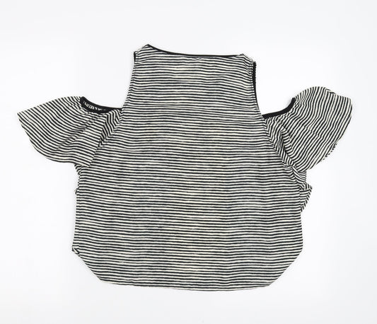 Zara Womens Black Striped  Basic Blouse Size L  - cold shoulder