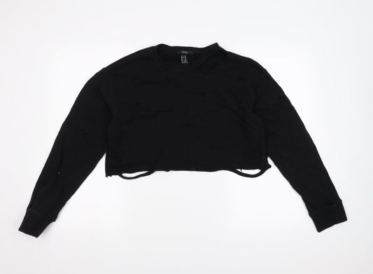 FOREVER 21 Womens Black   Pullover Sweatshirt Size M  - cropped distressed