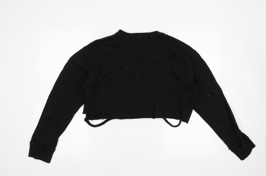 FOREVER 21 Womens Black   Pullover Sweatshirt Size M  - cropped distressed